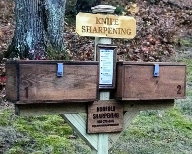 drop boxes for delivery and pickup of knives and tools for sharpening at Norfolk Sharpening