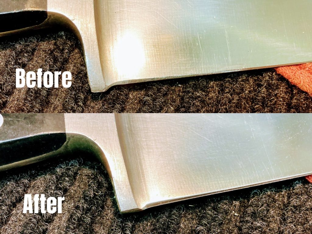 before and after on a bolster reduction on a kitchen knife